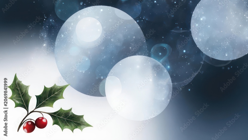 Fototapeta premium Festive Holly Berries and Winter Orbs Holiday Card Design.