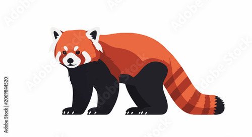A vibrant digital illustration of a red panda with striking orange and black fur