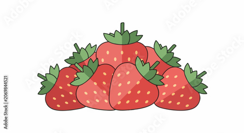 A vibrant digital illustration of a pile of six red strawberries