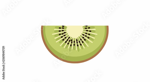 A vibrant green kiwi slice with brown seeds and fuzzy skin