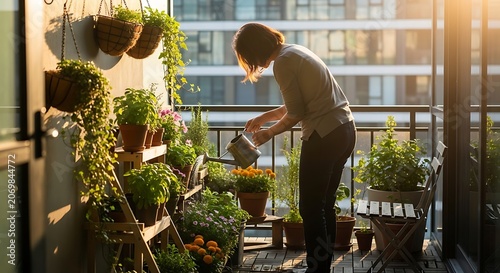 Woman caring for plants.