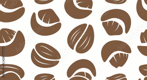Photos Seamless Pattern of Brown Coffee Beans on White Background.