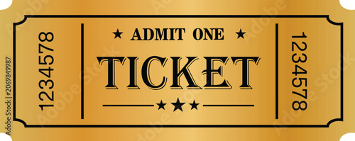 Golden Admit One Ticket With Numbers entry