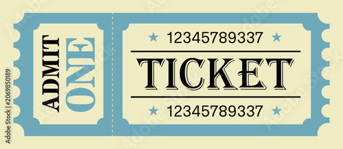 Vintage Admit One Ticket with Blue Border retro