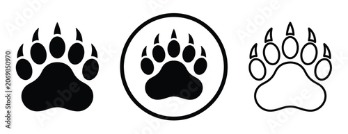 Obraz na plátně Bear Paw Prints Vector Icons Featuring Solid, Enclosed, and Outline Styles for D