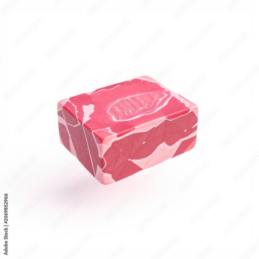 Fototapeta premium Rectangular meat block. Reddish color, white marbling visible. Isolated studio shot, simple presentation. Food item, culinary ingredient.