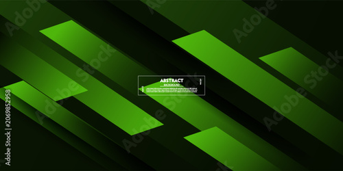 Abstract 3D background with overlapping green shapes on a dark background. Arrow pattern design. Vector Eps10