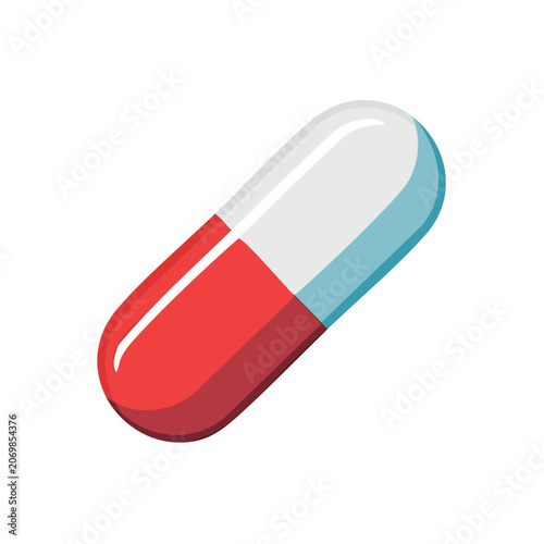 Red and white capsule pill vector icon