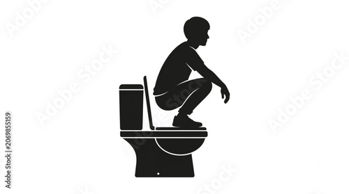 Obraz na płótnie Man Squatting on Toilet Seat Silhouette Isolated on White Background