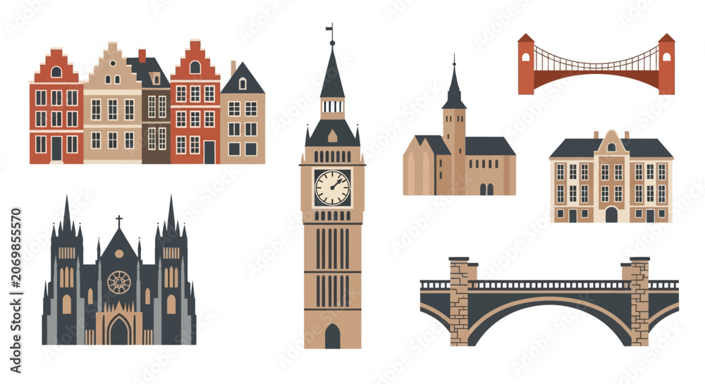 Obraz premium Clock Tower and Buildings.