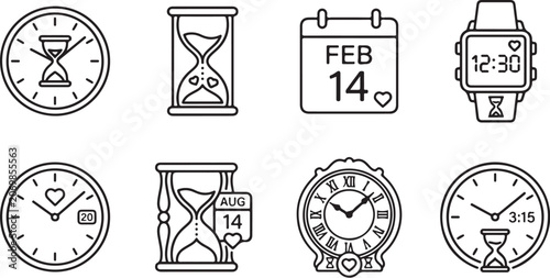 Minimalist time and calendar vector icons set