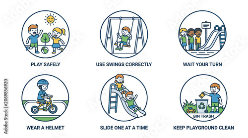Playground Safety Rules for Children: Icons of Kids Playing Safely