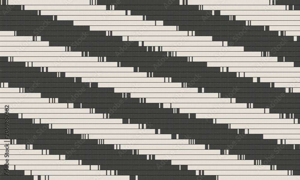 Naklejka premium Geometric wave pattern with black vertical lines and beige rectangles abstract