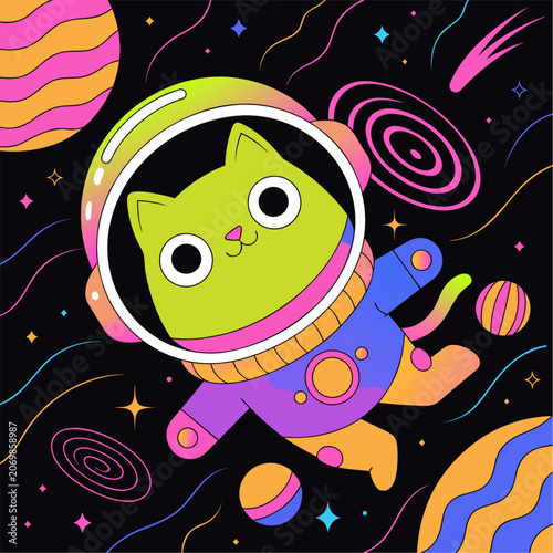 Seamless pattern of funny cartoon monsters and cute animals including birds, fish, sea creatures, aliens, octopus and rockets in vector illustration style