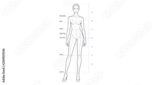 Foto Professional fashion croquis with measurement labels and proportions