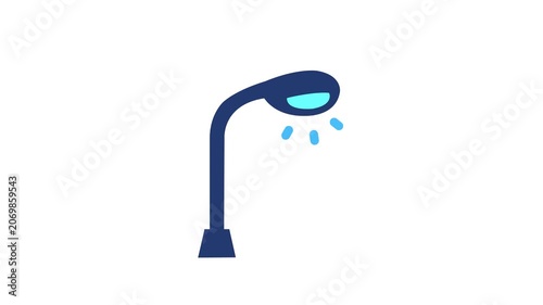 Animated dark blue street lamp shining light against a white background for urban infrastructure, city safety, public lighting, or night illumination.
