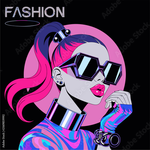 Dancing girl with headphones vector illustration in Halloween night cartoon style with witch vampire zombie cat skull and fashion character design
