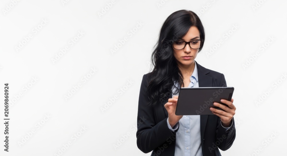 Naklejka premium Businesswoman, professional woman, tablet user, corporate executive, young adult
