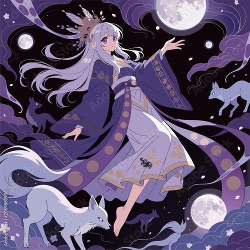 Halloween witch flying on broom cartoon illustration featuring silhouette woman witch with cat horse fantasy nature design drawing and vector style art silhouette composition