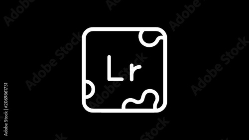 Periodic table element 103, Lawrencium symbol Lr, clean white icon on black background