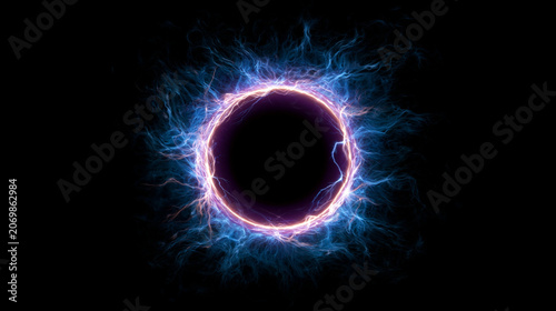 Glowing Plasma Ring with Electric Energy on Dark Background