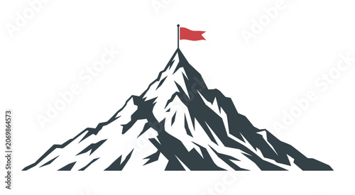 Foto Mountain peak with flag vector illustration, achievement symbolism, summit succe