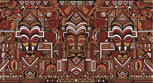 Fotografi Intricate tribal mask art with geometric patterns and cultural motifs