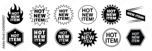Photos Marketing badges collection, hot new item promotional labels, sales and retail a