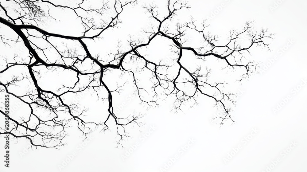 Obraz premium Black Tree Branches Against White Sky Providing Minimalist Aesthetic for Nature Background or Artistic Illustration Use