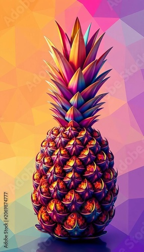 Geometric pineapple background with bright colors, whimsical, illustration