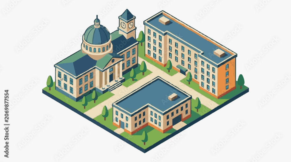 Fototapeta premium Elegant University Campus Buildings Complex.