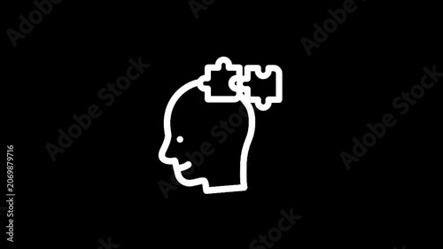 Conceptual icon of a human head with puzzle pieces fitting into the brain