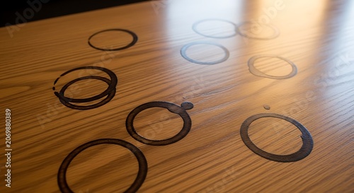 Wooden table with circles.