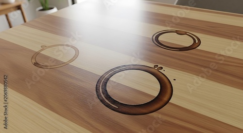 Wooden table with circles.