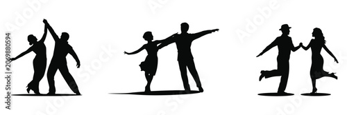 Canvas Print vintage swing dance couple silhouette set, retro dancing partners in dynamic poses for jazz music, performance and entertainment themed design vector illustration