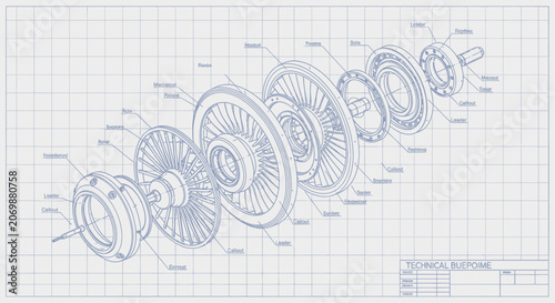 Fotografija Exploded View Blueprint of an Automotive Torque Converter Assembly