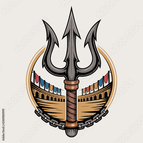 Fotografie Trident weapon with three prongs sharp.