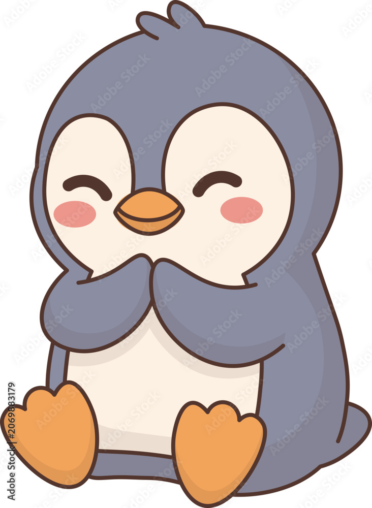Fototapeta premium Cute Cartoon Penguin is sitting Illustration vector shape