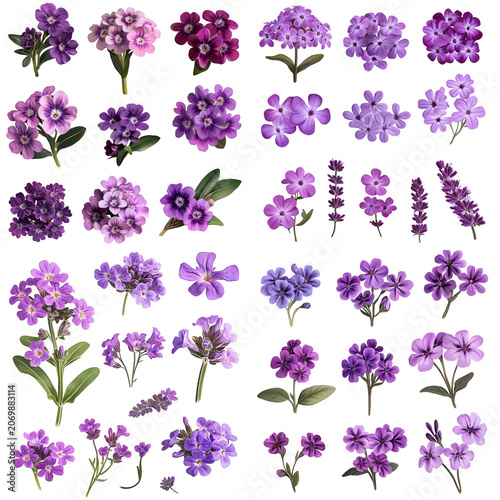 Collection of Detailed Purple Flowers and Lavender