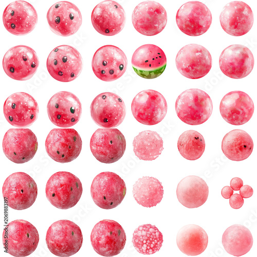 Watercolor-Style Watermelon Sphere Collection: From Whole to Seeds