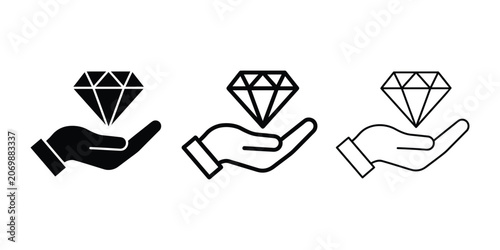 Hand holding diamond icon silhouette vector outline and line art