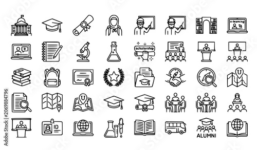 Canvas-taulu Higher Education and University Outline Icons Set Vector Collection