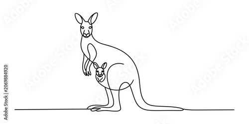 Photos Continuous single line drawing of a mother kangaroo and joey