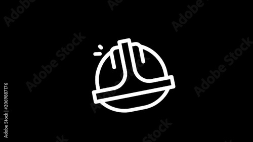 Simple white outline icon of a hard hat on a black background