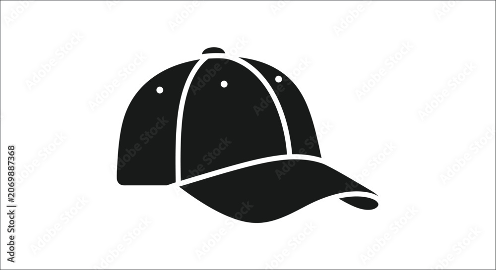 Fototapeta premium Baseball Cap Silhouette Black And White Graphic Design