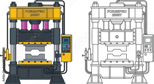 Slika na platnu Industrial hydraulic press machine heavy-duty forging equipment for manufacturin