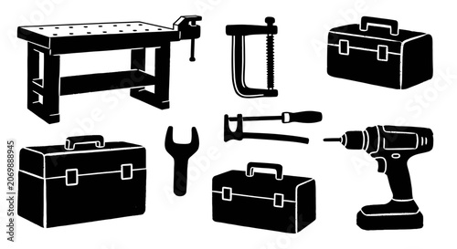 Slika na platnu Collection of woodworking tools and equipment for DIY projects.