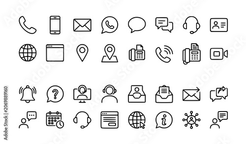 Obraz na plátne Contact Communication and Customer Support Thin Line Icons Set Editable Stroke V