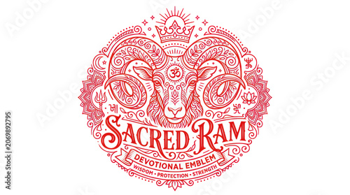 Canvastavla Sacred ram devotional emblem with wisdom protection and strength text