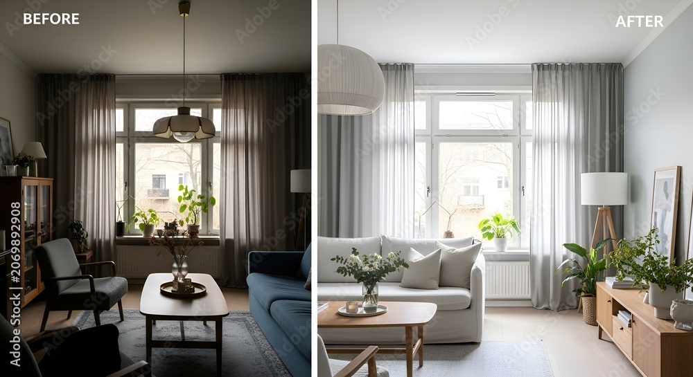 Fototapeta premium Before and After: Stylish Living Room Transformation